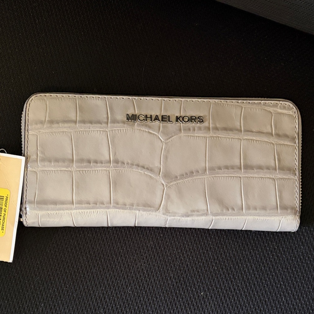 Michael Kors Light Gray Croc Embossed Clutch